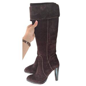Francesco Biasia Tall Brown Suede Heeled Boots Womens Size 39 8 US Boho Fall